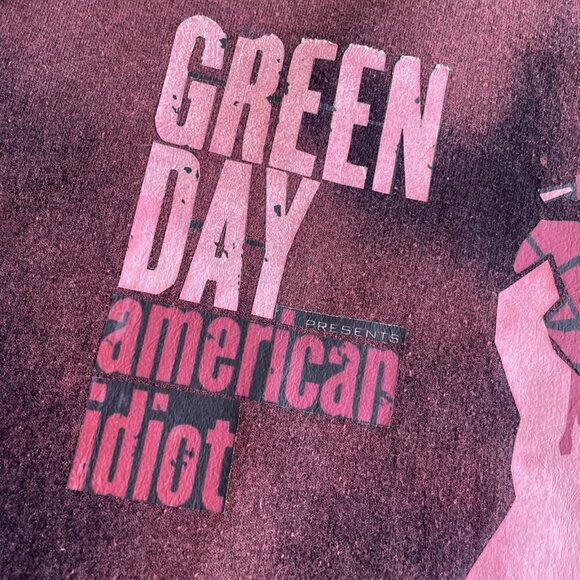 Vintage Green Day American Idiot Fan Made Hoodie Maroon Punk Rock - Size L (U8) - Picture 6 of 8